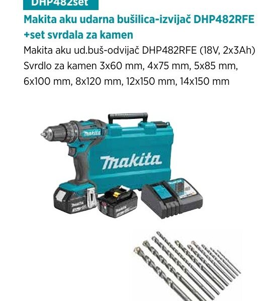 Makita aku ud.buš-odvijač DHP482RFE(18V,2x3Ah)
