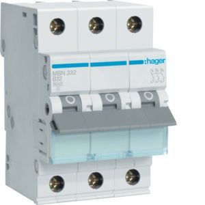HAGER Automatski osigurač 32A, 3P, B, 6kA MBN332 HAGER Automatski osigurač 32A, 3P, B, 6kA MBN332 - Slika 1