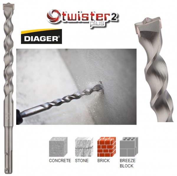 DIAGER svrdlo TWISTER SDS-PLUS 12x610/550mm 110D12L0610 DIAGER TWISTER SDS-PLUS udarno svrdlo 12x610 mm s dva rezna ruba