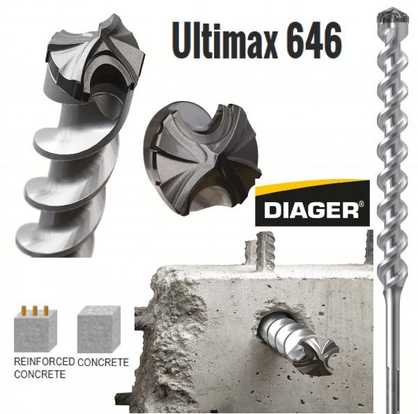 DIAGER svrdlo SDS-MAX Ultimax 646 32x540 mm 166D32L0540 DIAGER SDS-MAX Ultimax svrdlo 32x540 mm s karbidnom glavom