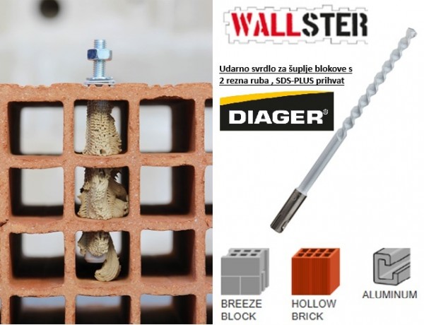 DIAGER svrdlo SDS-PLUS-za šuplji blok 8x260mm 104D08L0260 DIAGER SDS-PLUS svrdlo za šuplji blok 8x260 mm