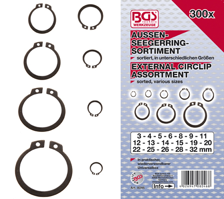 BGS Set vanj.seger osigurača 3-32mm 300kom pro+ 8046 BP26 BGS set vanjskih seger osigurača 3-32 mm 300 komada u plastičnoj kutiji