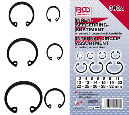 BGS Set unut.seger osigurača 3-32mm 300kom 8049 BP26 BGS set unutarnjih seger osigurača 3-32 mm, 300 komada u kutiji