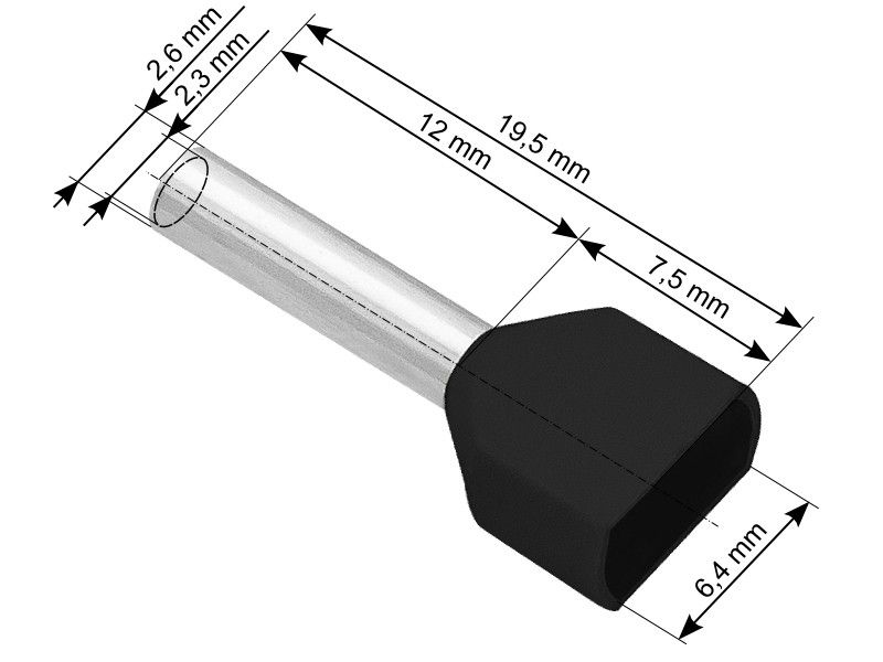 KSA ELEKTROPROFI Izolirani završni tuljci 2x1.5 mm2, 2,6/19,5mm, Ø 6,4mm, crni, 100 kom PR43-088 KSA ELEKTROPROFI Izolirani završni tuljci 2x1.5 mm2, 2,6/19,5mm, Ø 6,4mm, crni, 100 kom PR43-088 - Slika 1