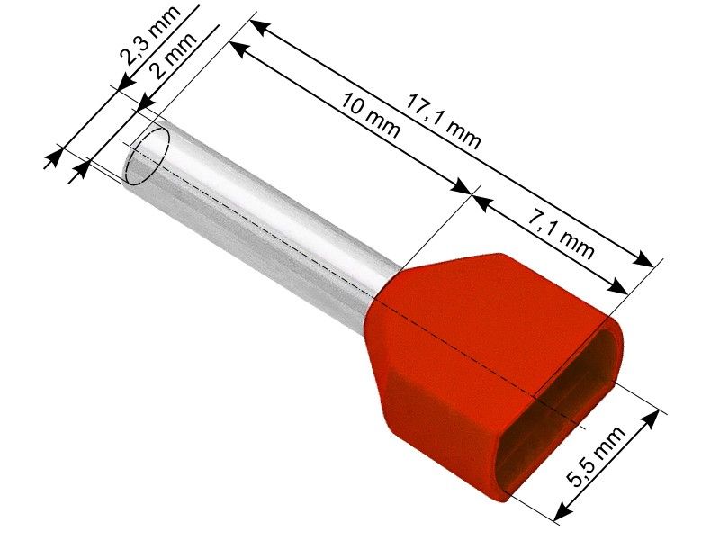 KSA ELEKTROPROFI Izolirani završni tuljci 2x1.0 mm2, 2,3/17,1mm, Ø 5,5mm, crveni, 100 kom PR43-086 KSA ELEKTROPROFI Izolirani završni tuljci 2x1.0 mm2, 2,3/17,1mm, Ø 5,5mm, crveni, 100 kom PR43-086 - Slika 1