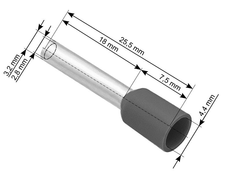 KSA ELEKTROPROFI Izolirani završni tuljci 4 mm2, 3,2/25,5mm, Ø 4,4mm, sivi, 100 kom PR43-081 KSA ELEKTROPROFI Izolirani završni tuljci 4 mm2, 3,2/25,5mm, Ø 4,4mm, sivi, 100 kom PR43-081 - Slika 1