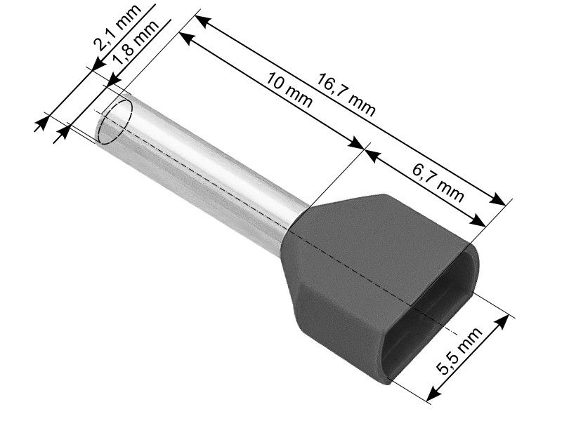 KSA ELEKTROPROFI Izolirani završni tuljci 2x0.75 mm2, 2,1/16,7mm, Ø 5,5mm, sivi, 100 kom PR43-084 KSA ELEKTROPROFI Izolirani završni tuljci 2x0.75 mm2, 2,1/16,7mm, Ø 5,5mm, sivi, 100 kom PR43-084 - Slika 1