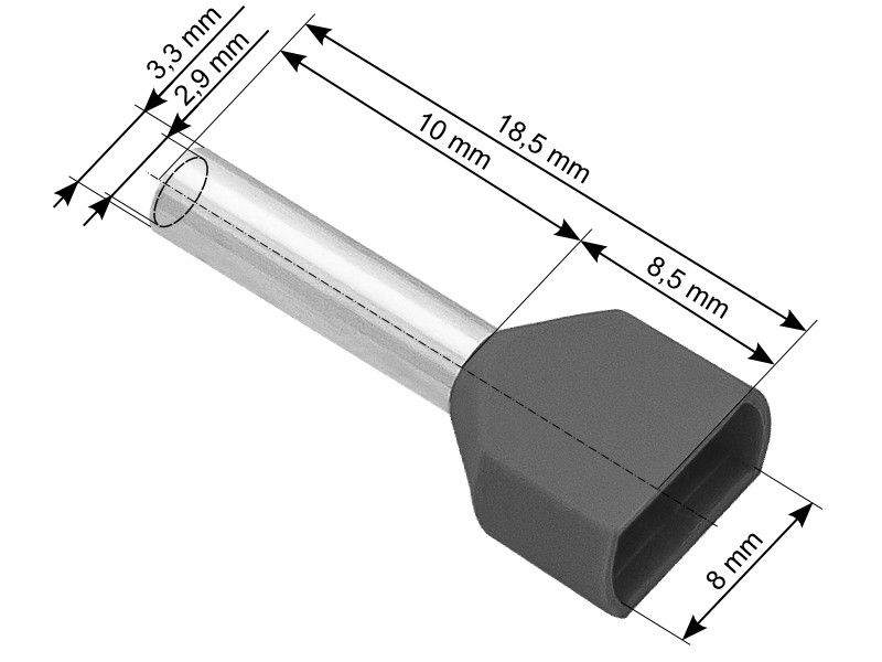KSA ELEKTROPROFI Izolirani završni tuljci 2x2.5 mm2, 3,3/18,5mm, Ø 8mm, sivi, 100 kom PR43-089 KSA ELEKTROPROFI Izolirani završni tuljci 2x2.5 mm2, 3,3/18,5mm, Ø 8mm, sivi, 100 kom PR43-089 - Slika 1