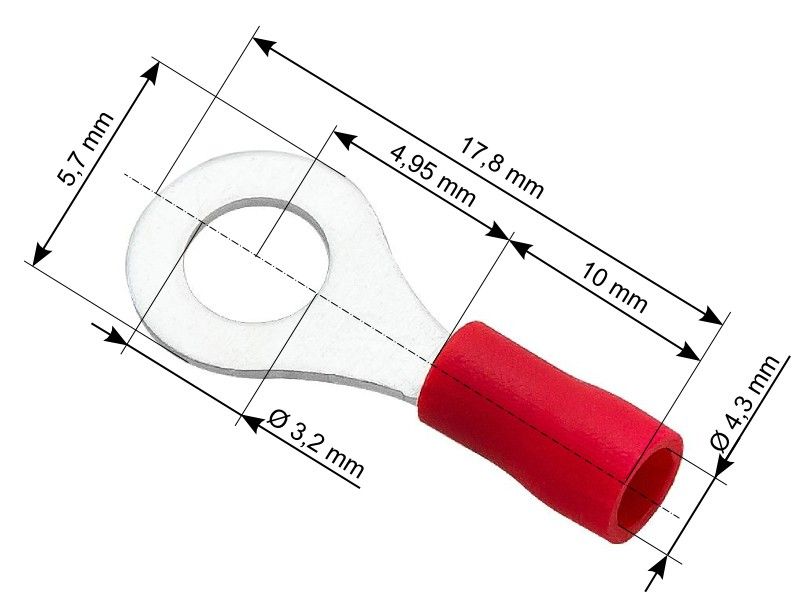 KSA ELEKTROPROFI Okrugla stopica 0.5-1.5 mm2, 3,2/17,8mm, Ø 4,3mm, crvena, 100 kom PR43-009 KSA ELEKTROPROFI Okrugla stopica 0.5-1.5 mm2, 3,2/17,8mm, Ø 4,3mm, crvena, 100 kom PR43-009 - Slika 1