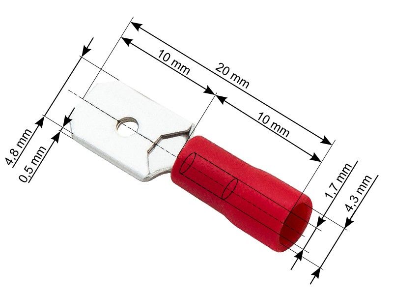 KSA ELEKTROPROFI Stopica plosnata muška izolirana 0,5-1,5 mm2, 4,8/0,5/20mm, Ø 4,3mm, crvena, 100 kom PR43-030 KSA ELEKTROPROFI Stopica plosnata muška izolirana 0,5-1,5 mm2, 4,8/0,5/20mm, Ø 4,3mm, crvena, 100 kom PR43-030 - Slika 1