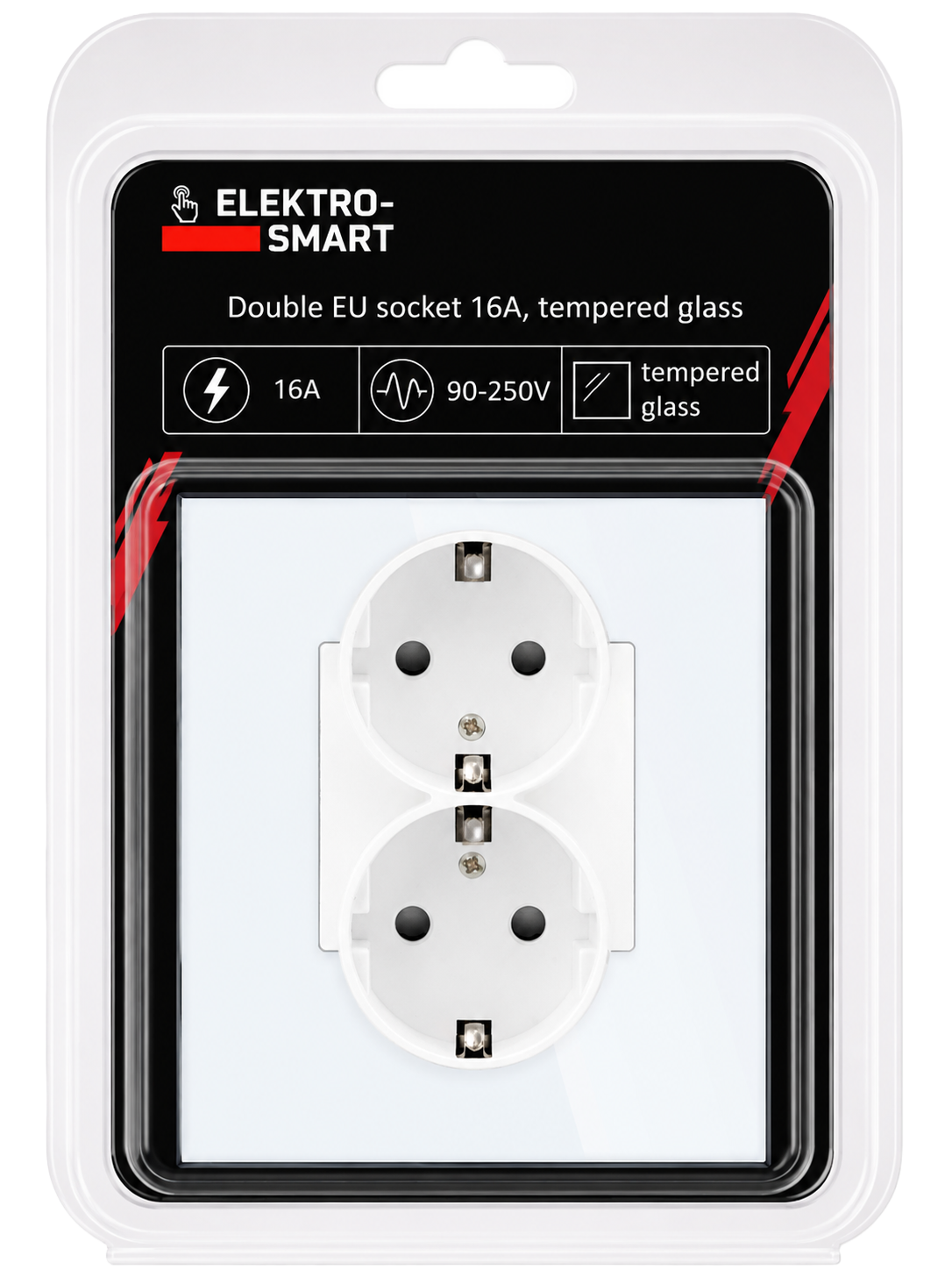 KSA ELEKTROPROFI ELEKTRO SMART dvostruka EU utičnica 16A, kaljeno staklo B-M1FF-WT KSA ELEKTROPROFI ELEKTRO SMART dvostruka EU utičnica 16A, kaljeno staklo B-M1FF-WT - Slika 1