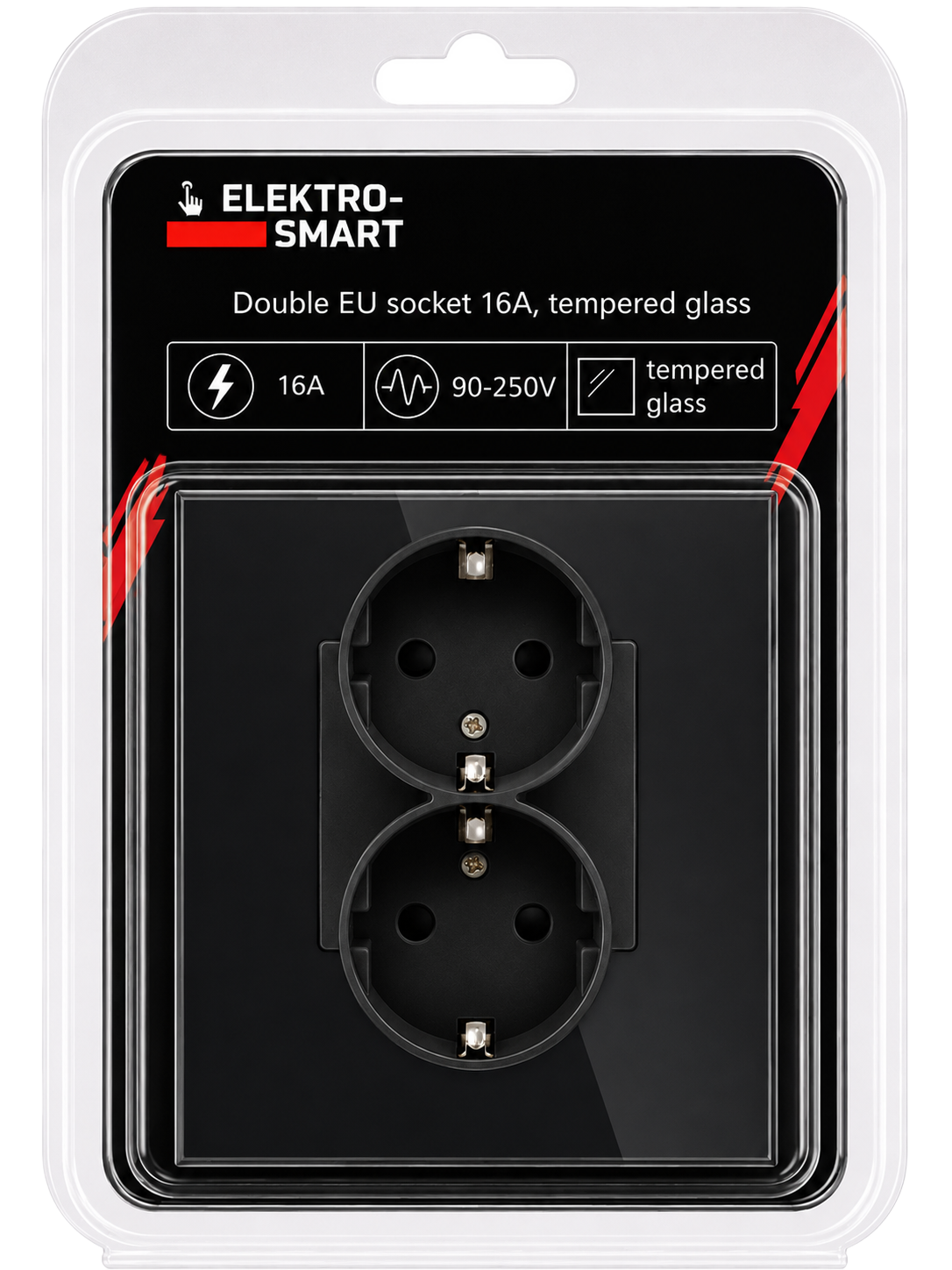 KSA ELEKTROPROFI ELEKTRO SMART dvostruka EU utičnica 16A, kaljeno staklo B-M1FF-BK KSA ELEKTROPROFI ELEKTRO SMART dvostruka EU utičnica 16A, kaljeno staklo B-M1FF-BK - Slika 1