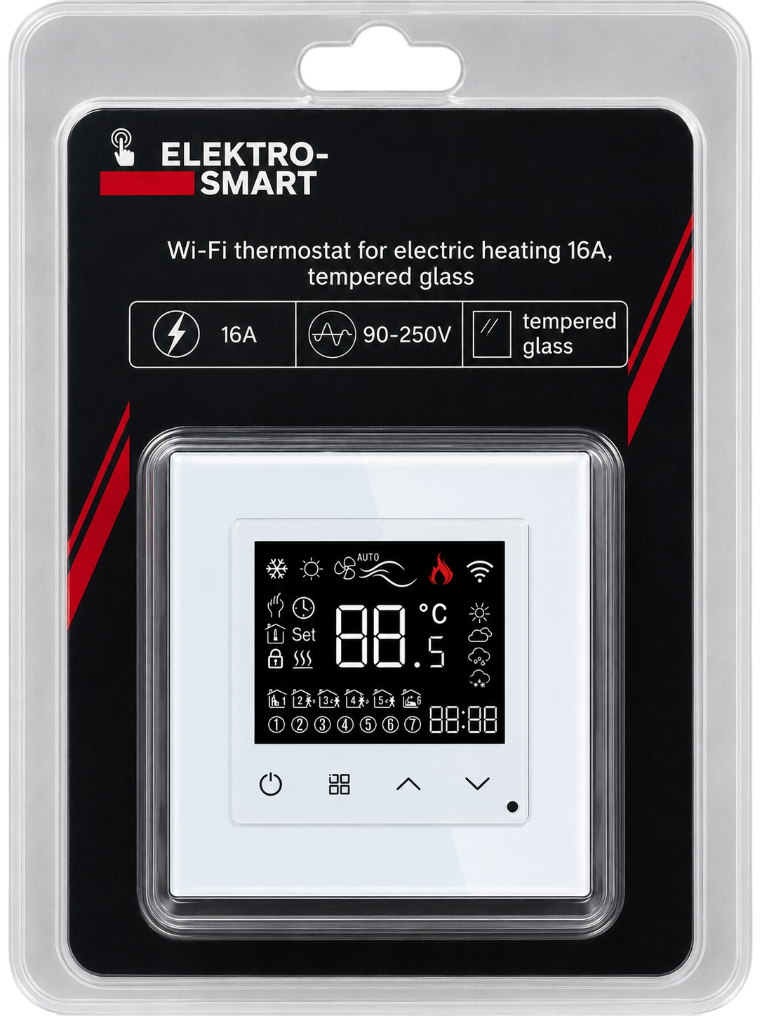 KSA ELEKTROPROFI ELEKTRO SMART Wi‑Fi termostat 10A, kaljeno staklo B-WFFH01-WT KSA ELEKTROPROFI ELEKTRO SMART Wi‑Fi termostat 10A, kaljeno staklo B-WFFH01-WT - Slika 1