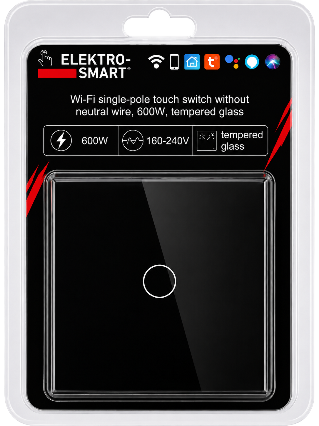 KSA ELEKTROPROFI ELEKTRO SMART Wi‑Fi izmjenični prekidač na dodir bez neutralnog vodiča, 600W, kaljeno staklo B-B-6WF102L-BK KSA ELEKTROPROFI ELEKTRO SMART Wi‑Fi izmjenični prekidač na dodir bez neutralnog vodiča, 600W, kaljeno staklo B-B-6WF102L-BK - Slika 1